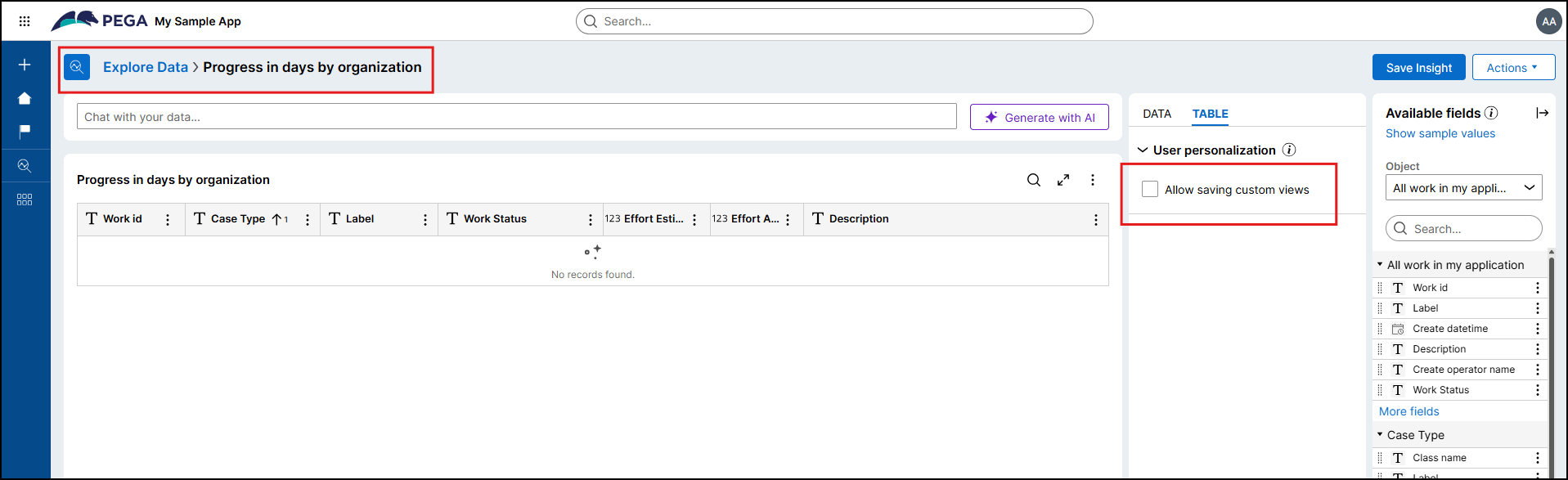 Insights Table Reports Personalization Enabled