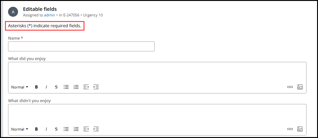 Instructional text on an assignment view at runtime