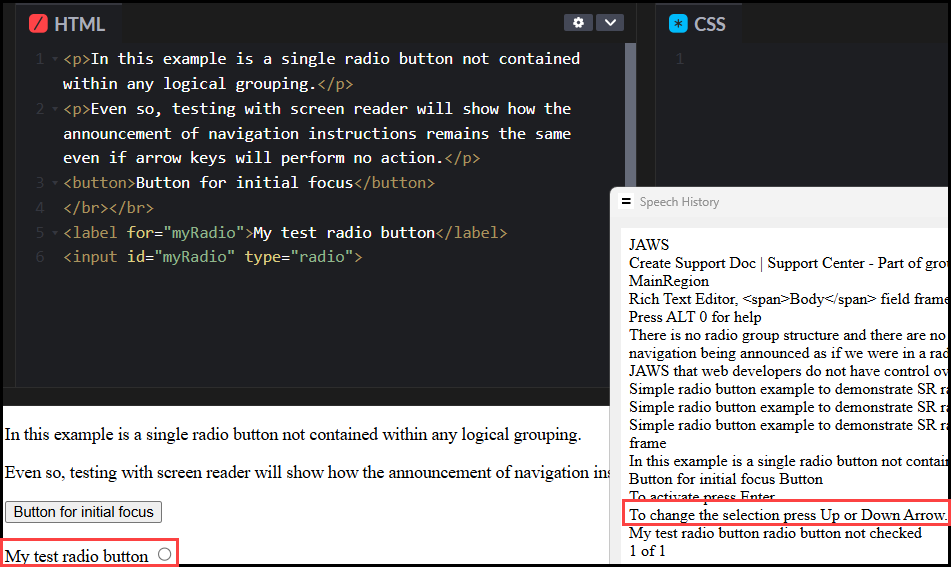 jaws announces arrow key navigation instructions even when it will perform no action