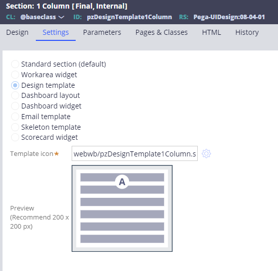 Configuring a Section as a Design Template