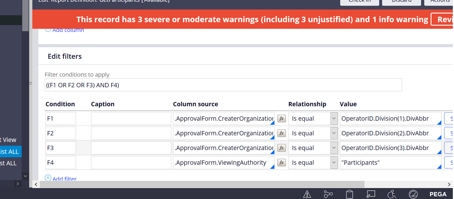 filter about report definition