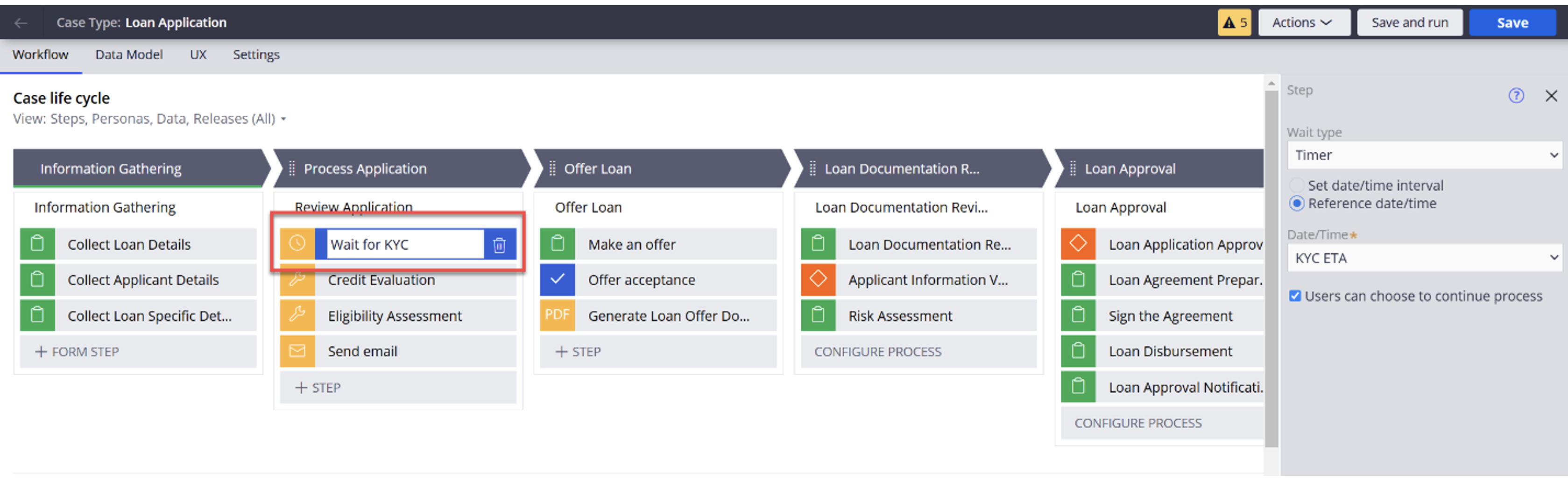 Loan Application case type WAIT configuration