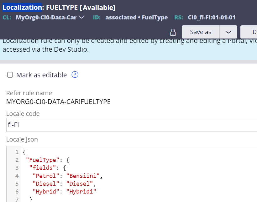 Localization rule for Picklist