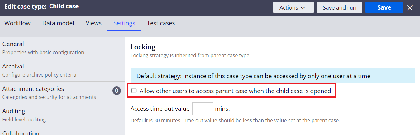 Lock settings of child case type