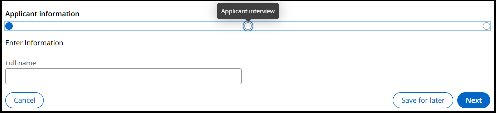 Step indicator breadcrumbs displaying at the top of the form in a work object