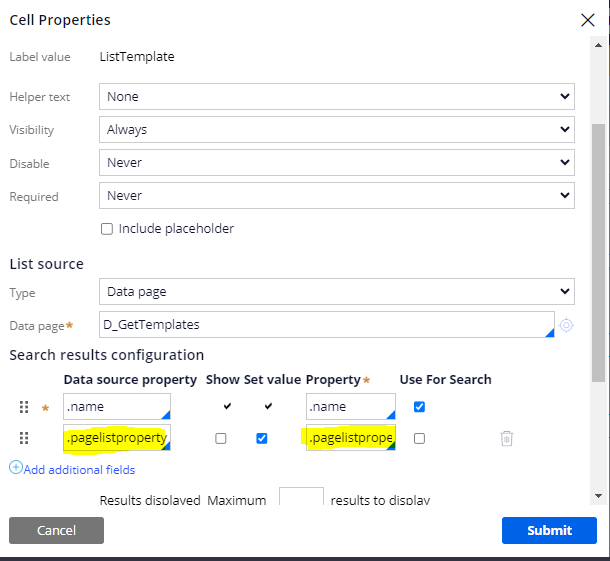 Added pagelist property in the data source and property in search result configuration