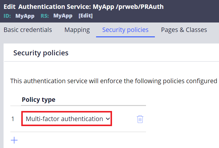 MyApp Authentication Service Security Policies