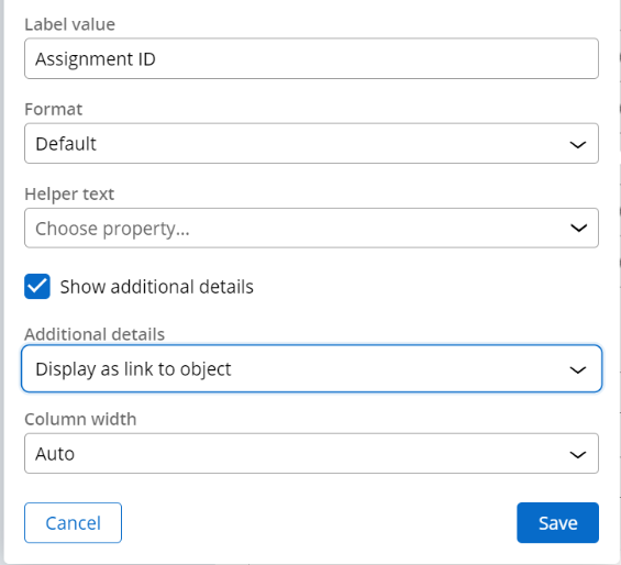 Configuring a column to open the object