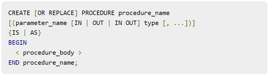 Oracle stored procedure Syntax