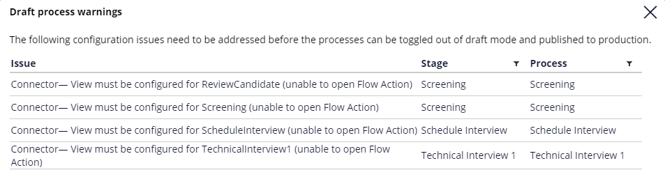 Connector— View must be configured for Screening (unable to open Flow Action).