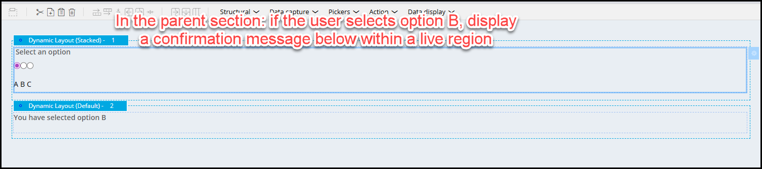 The parent section rule containing the radio button control and alert dynamic layout below