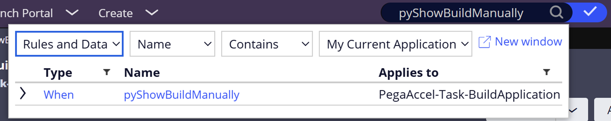 Image showing the search of the When rule.