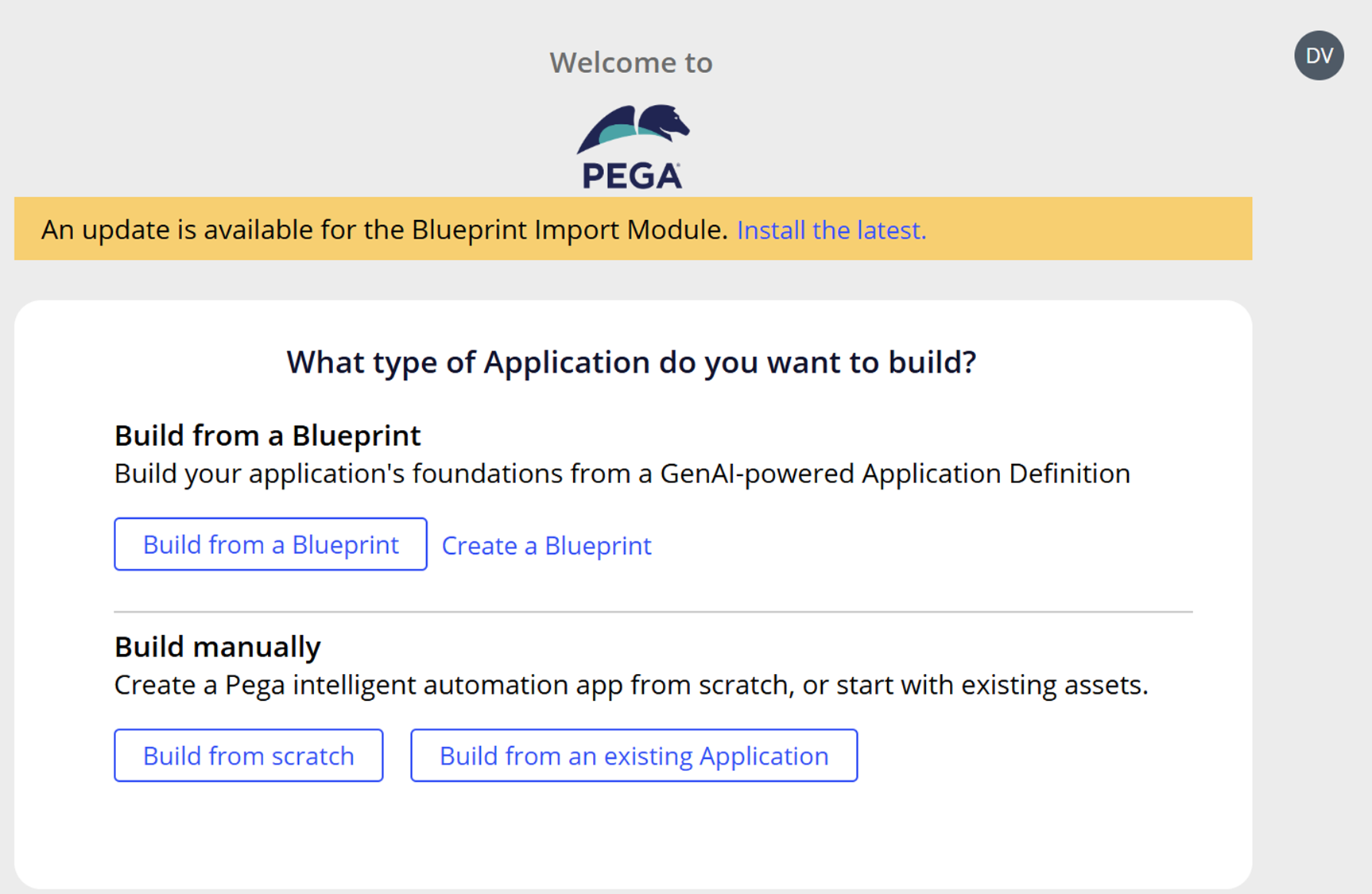 Image showing the build from scratch option displayed in the create application wizard after the changes.