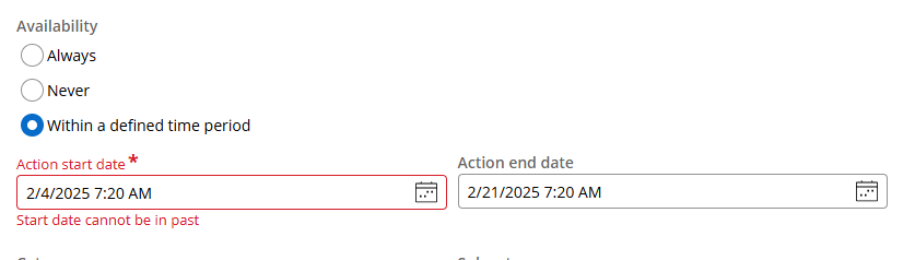 Past date validation error message