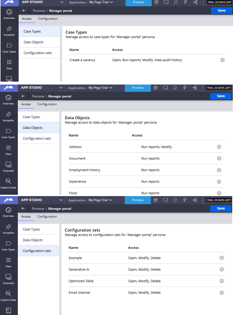 Persona configuration in App Studio