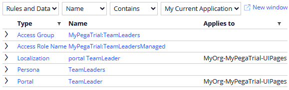 rules and data created during Persona creation