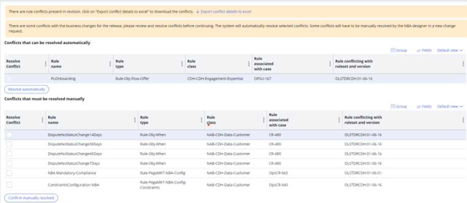 Conflicts that can be resolved automatically