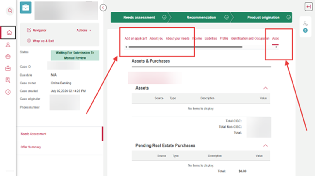 image shows focus moves to later tabs, including tabs after the Assets tab, but the horizontal scrollbar remains at the beginning