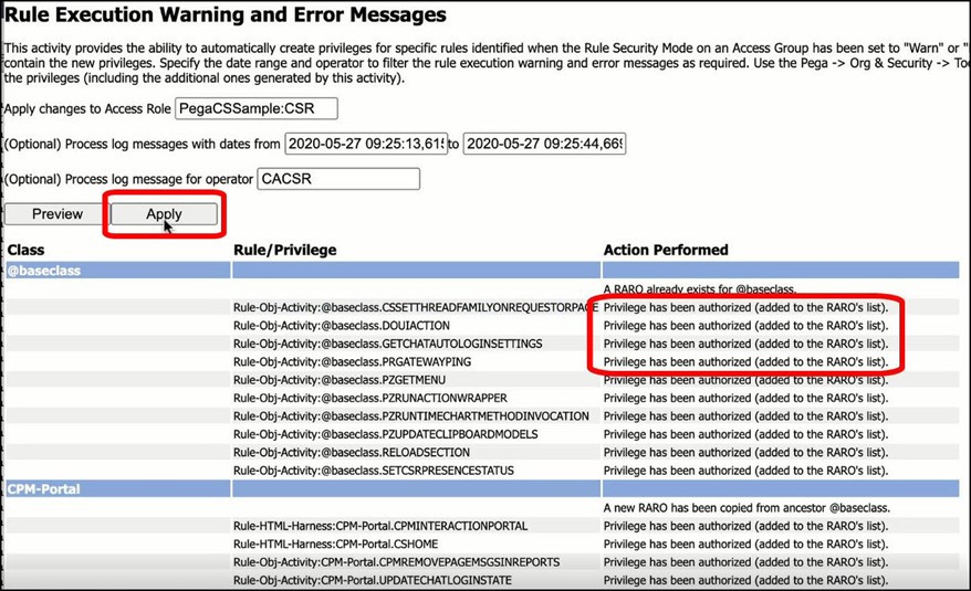 Rule Execution Warning and Error Messages - Apply