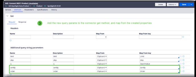 Map the SortBy and order parameters