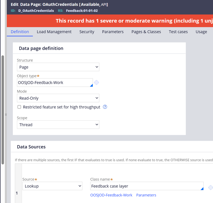 Edit Data Page - OAuthCredentials