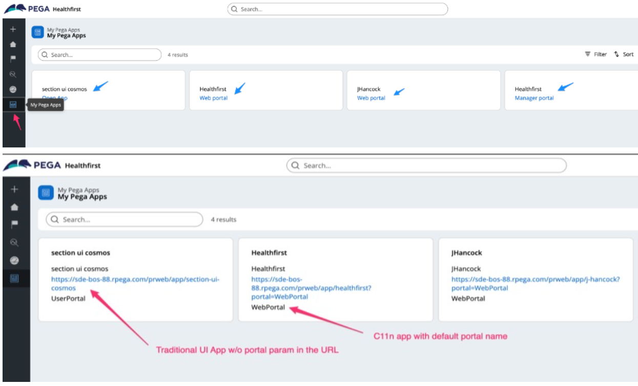 Landing page with URLs for each application and portal