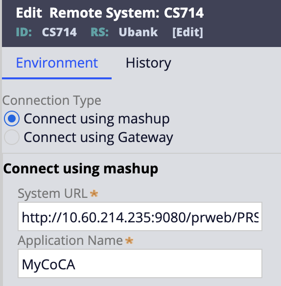  Remote System form configured to connect using mashup