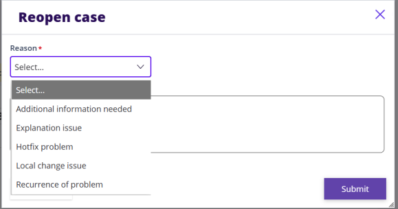 Reopen Reason dropdown list
