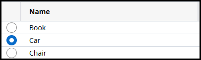 Single row selection in a table showing 3 rows with the second row selected