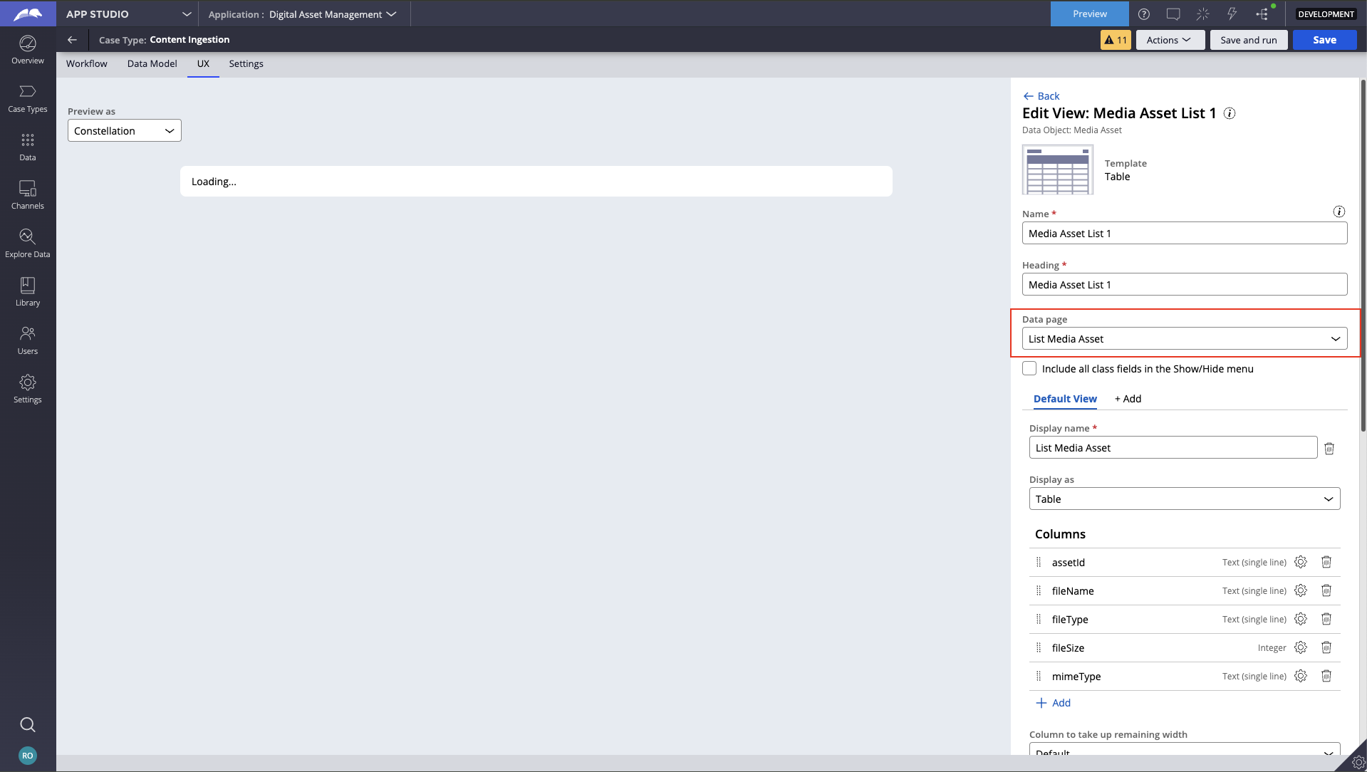 Figure 3: Select a Data Page List as the data source