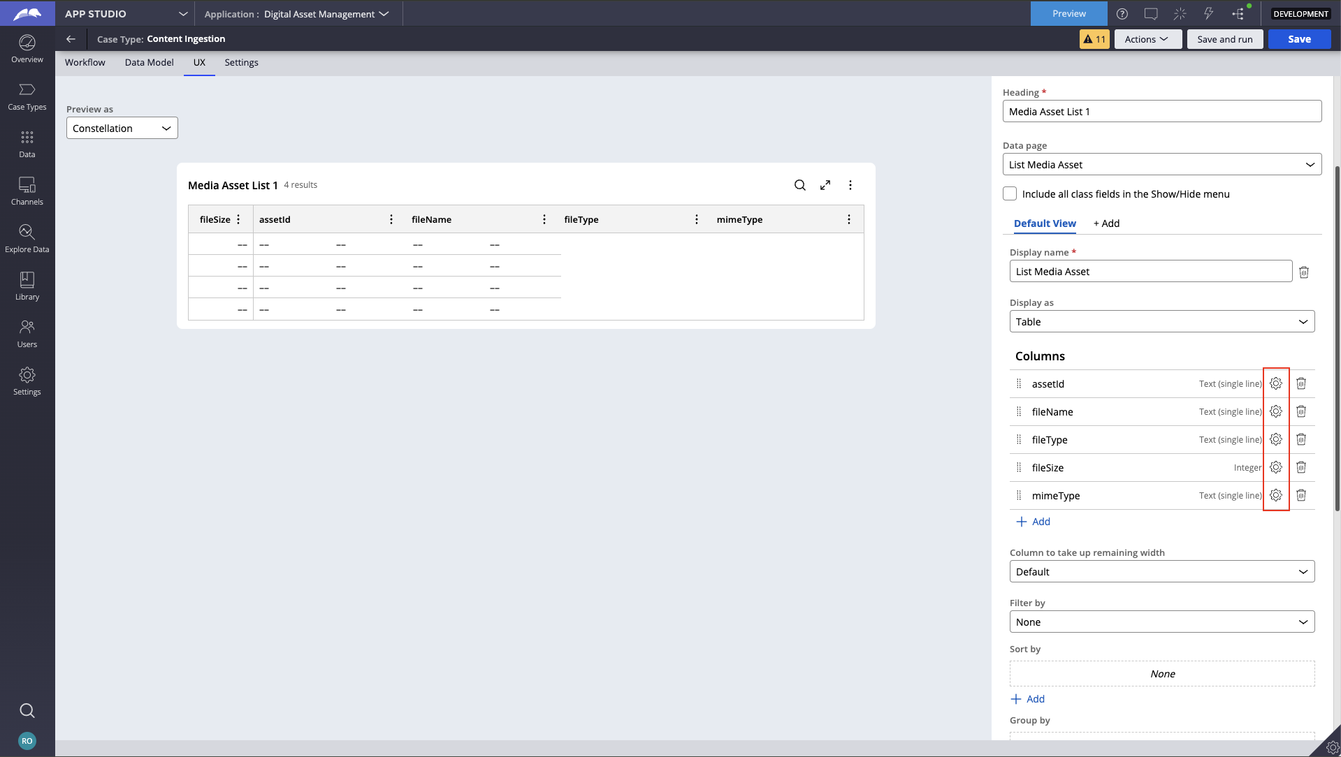 Figure 5 : Configure Fields for the Table or List.