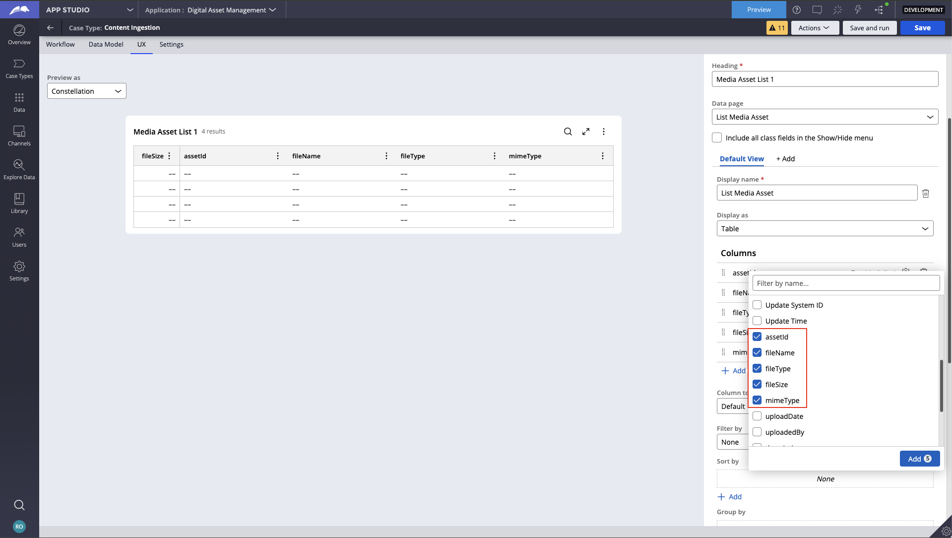 Figure 4: Configure columns as needed.