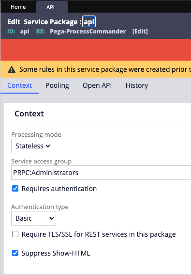 API Service Package with Basic Authentication but not requiring TLS/SSL