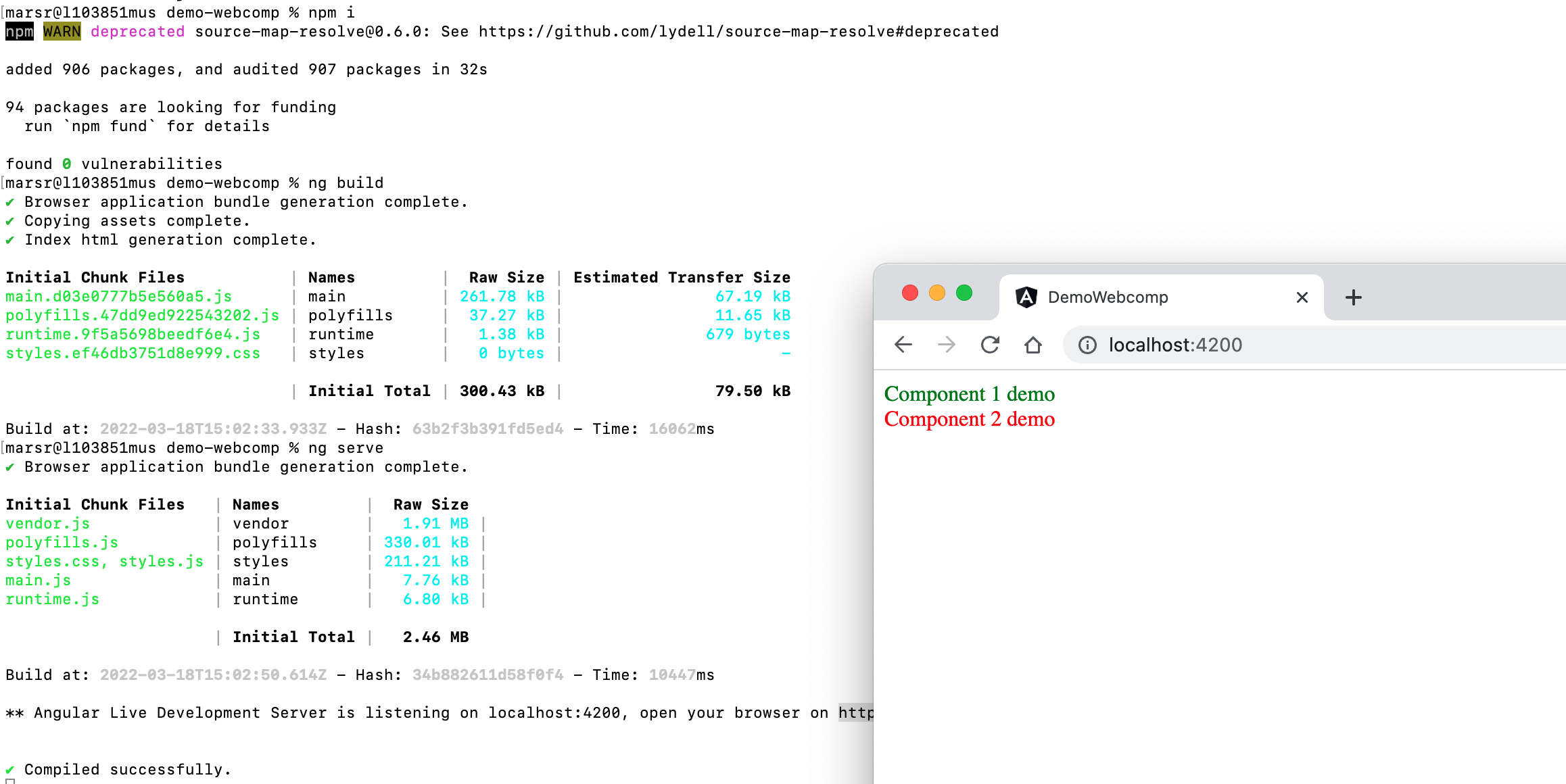 demo of the 2 components in ng serve