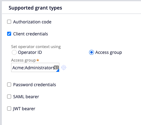 Supported grant types settings
