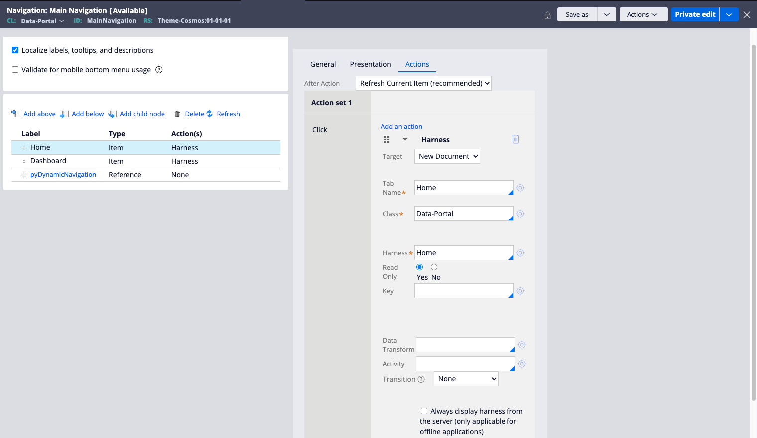 Home Menu configuration