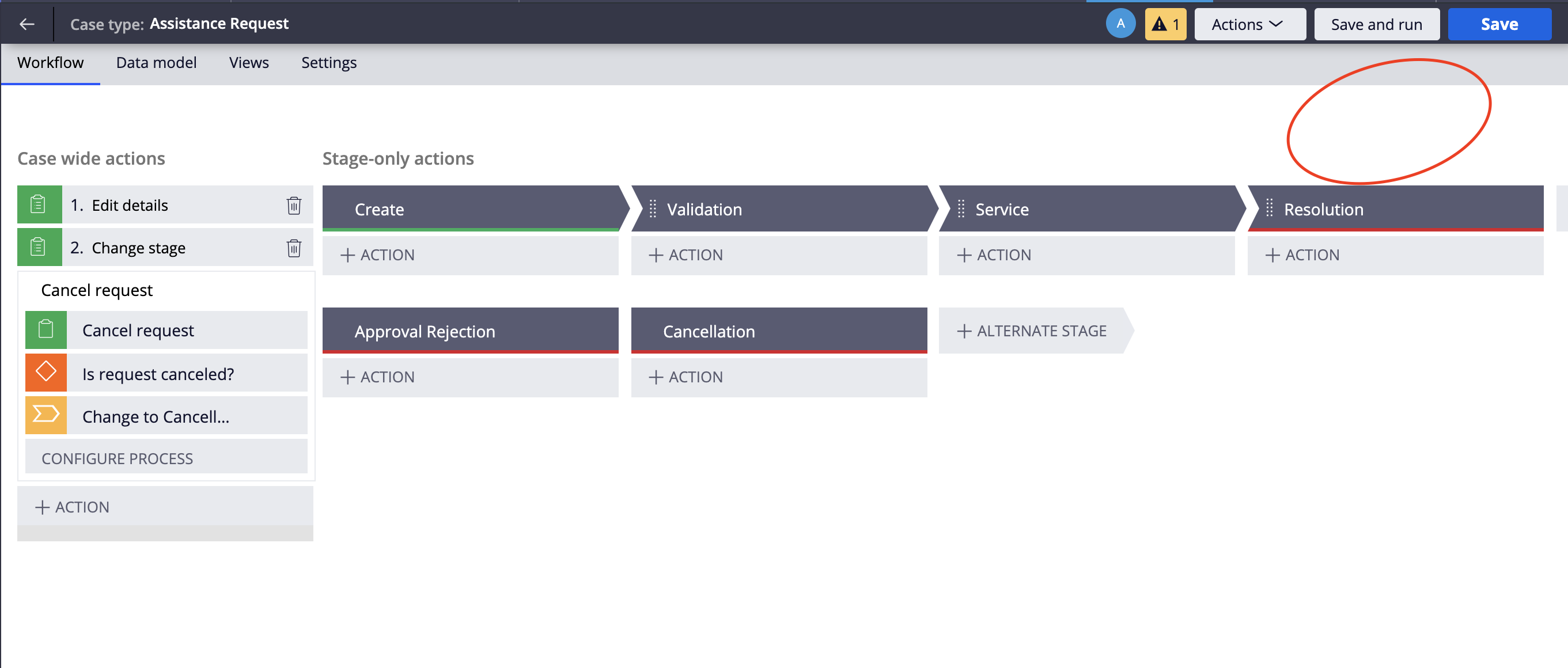 The tab to choose between Life Cycle and Optional Actions is not showing