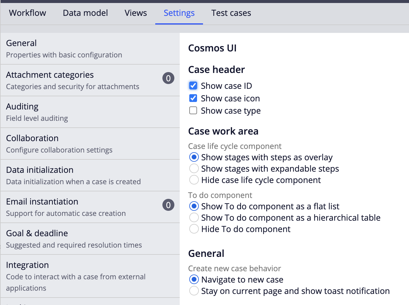 Cosmos UI Settings