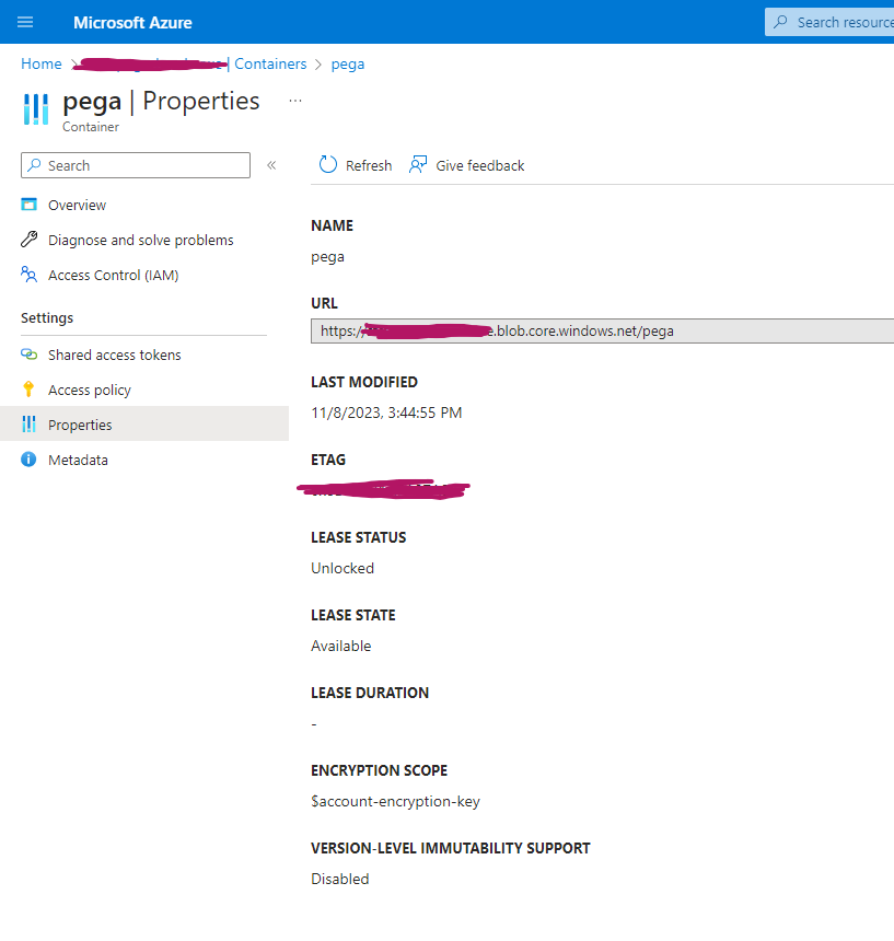 Azure Blob Container Properties