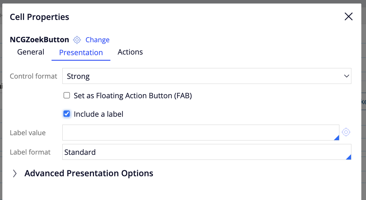 settings on custom saved button