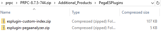PegaESPlugin screenshot that is showing the zip files