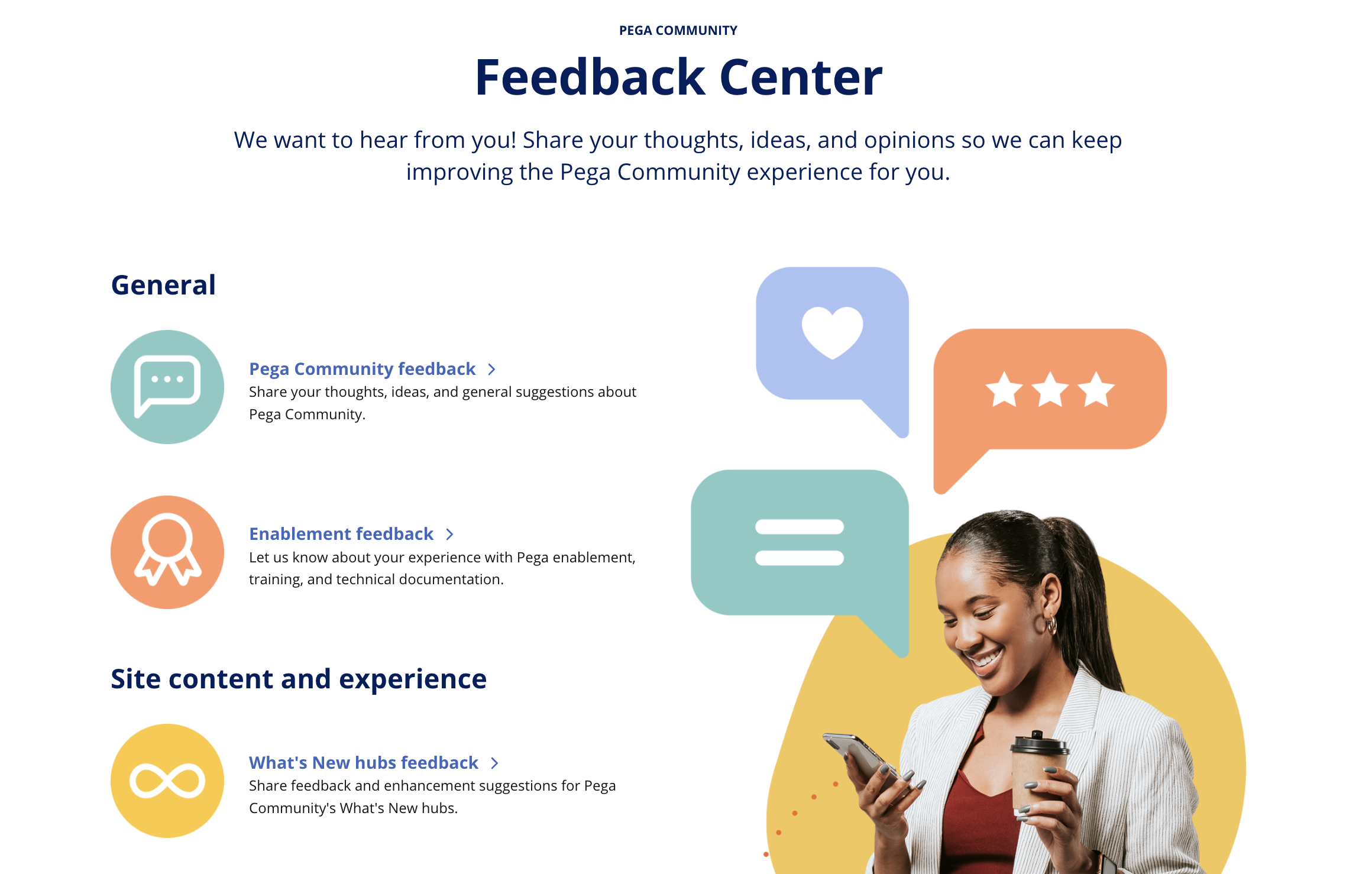 Screenshot of the Feedback Center page