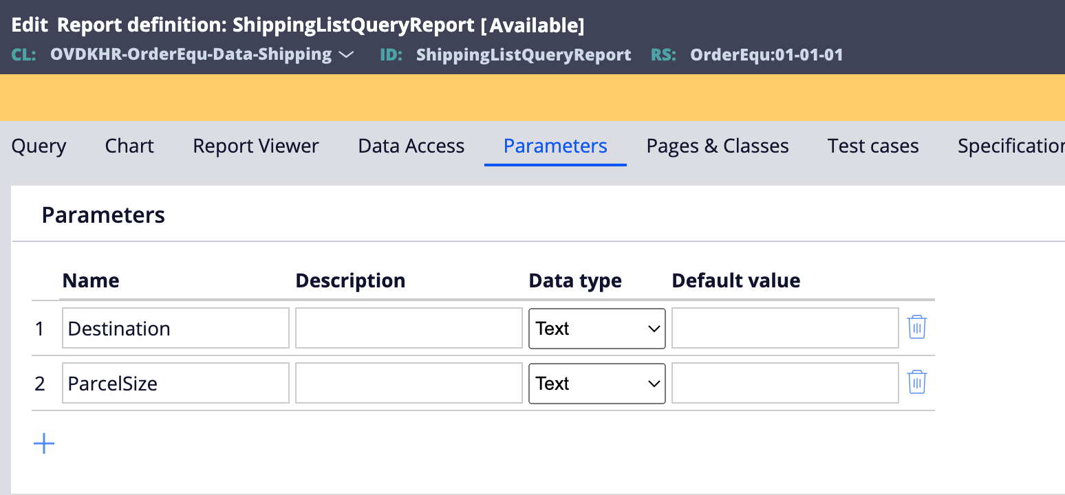 Report Definition Parameters