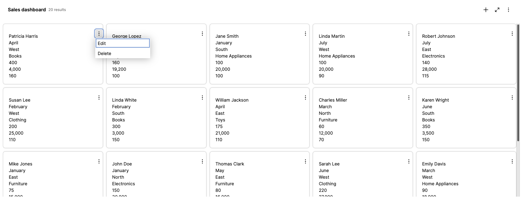 CRUD actions with Gallery View.