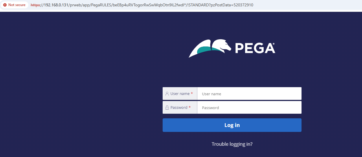 Pega Login screen on host machine