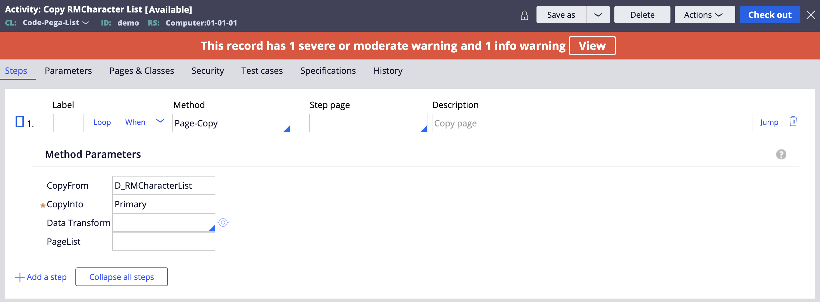 Activity to Copy Data Page List