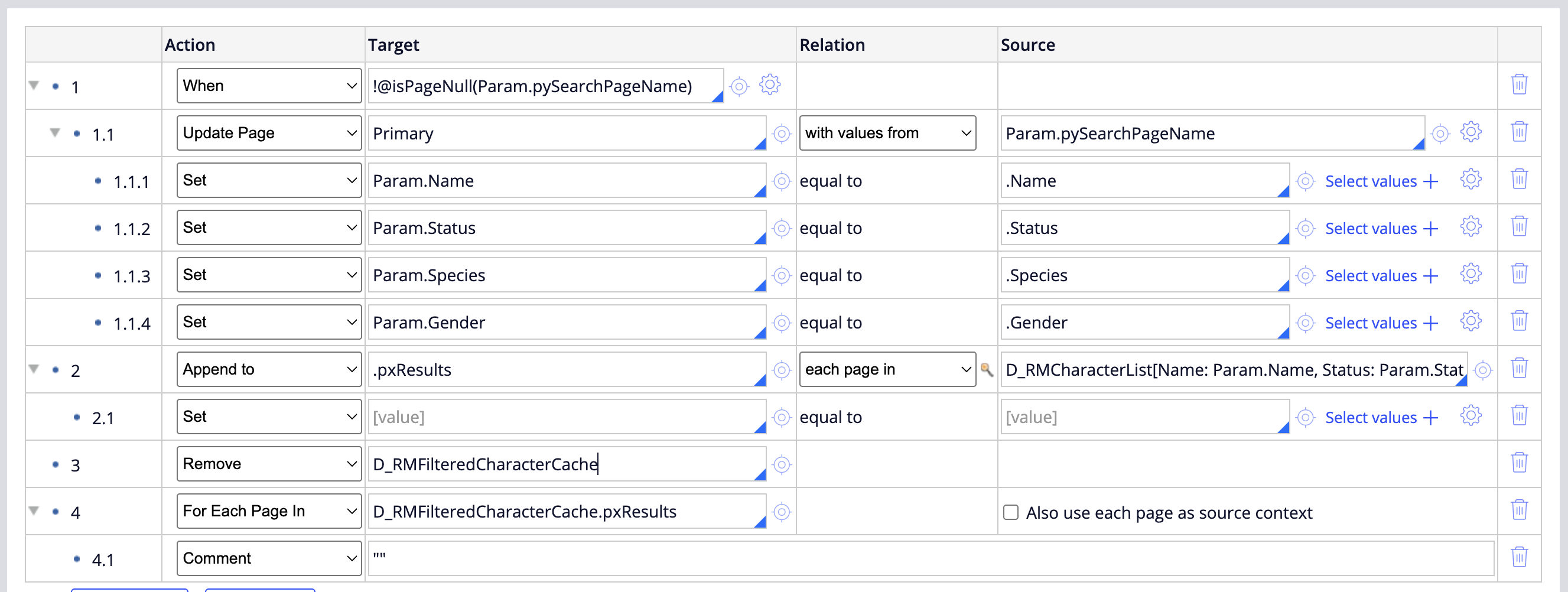 Data Transform Edits for Cache
