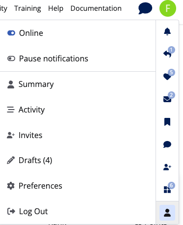 Screenshot of new forum experience top right corner where user avatar and profile link are located