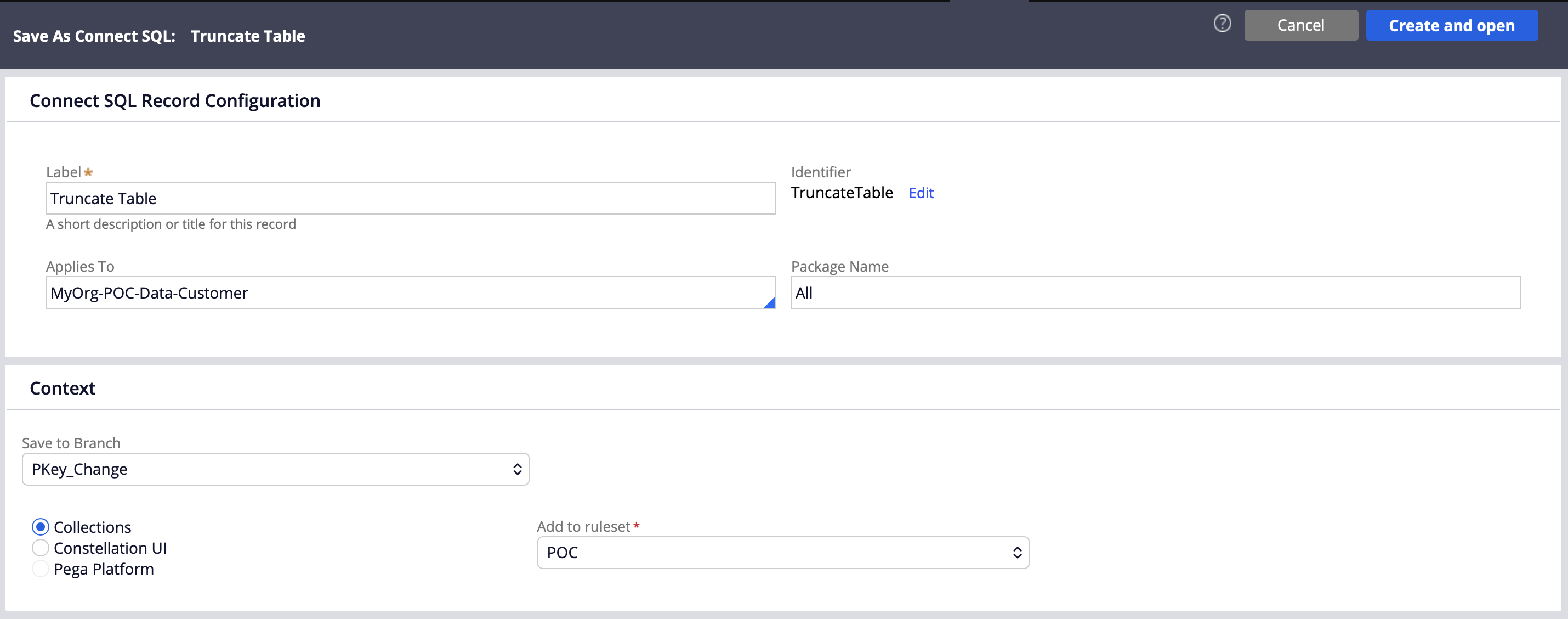 Connect SQL rule creation