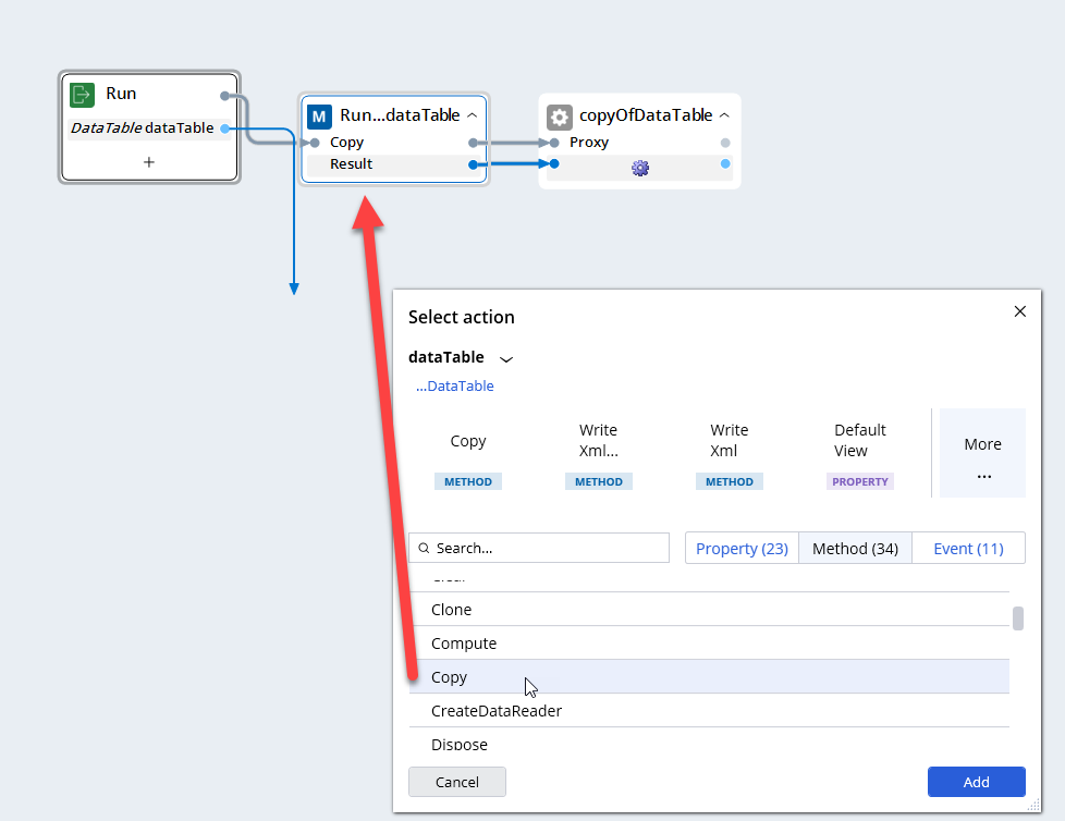 Screenshot of Copy method of DataTable object